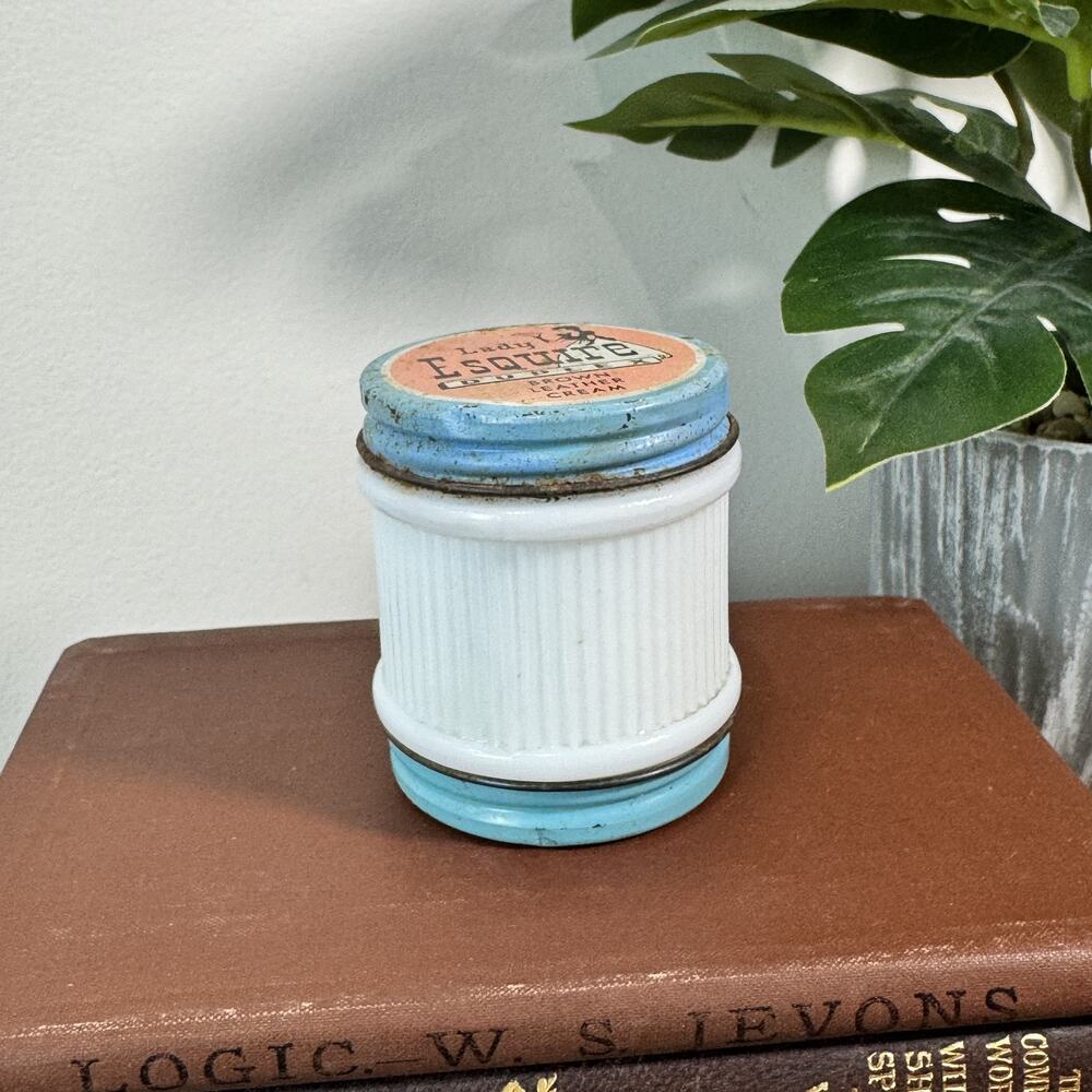 Vintage Lady Esquire Duplex Brown Leather Cream Shoe Polish Jar Applicator